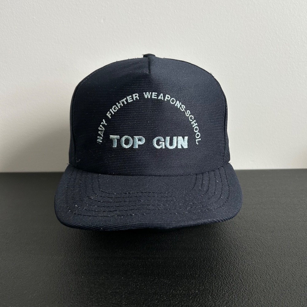 Vintage 80s Top Gun Hat Cap Snap Back Adjustable Navy Blue Navy Weapons School